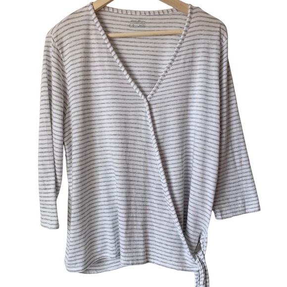 Eddie Bauer Striped V-Neck Wrap Top - Picture 1 of 8